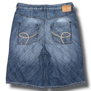 Vintage ECKO UNLTD Jorts Men 34 Long Baggy Fit Jean Shorts Embroidered‎